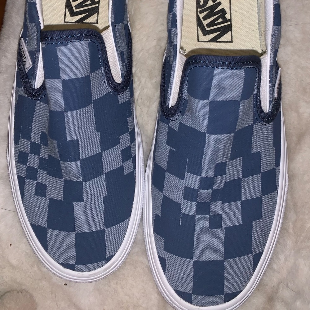 Vans Classic Slip-On Stackform Stacked Platform Shoe Sneaker Blue White Womens